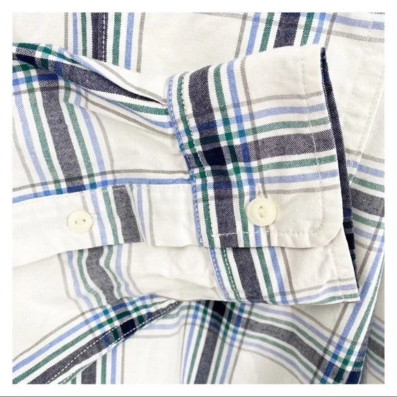 Old Navy White Blue Green Plaid Cotton Button Up Collared Shirt Size Large - Picture 6 of 7